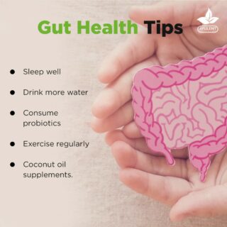 A healthy gut is a sign of a good health. Here are 5 steps to follow for a healthy gut- 
1. Sleep well: Getting enough sleep helps the gut in maintaining a healthy microbiome diversity. 
2. Drink more water: Staying hydrate benefits the intestines & balances the good bacteria in the gut. 
3. Consume probiotics: Foods like yogurt, kimchi and other fermented foods contain probiotics. They are considered naturally good for the gut. 
4. Regular Exercise: Physical activities eases the process of of waste secretion by contracting the intestines. 
5.  Coconut Oil Supplements: It helps in maintaining the microbial balance and soothes the digestive tract. You can order Coconut Oil Capsules at our website ayulent.com.

#Ayulent #Ayulenthealthcare #diet #supplements #vitamins #fitness #health  #nutrition #gym #healthylifestyle #vitamins #wellness #ashwagandha #ayurveda #health #healthylifestyle #vegan #adaptogens #organic #plantbased